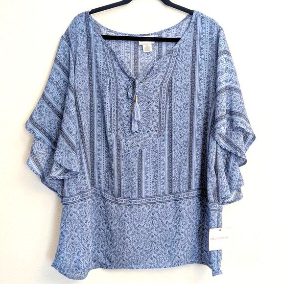 Liz Claiborne Tops - Liz Claiborne Women's Flutter Sleeve Split Crew Neck Blouse Size XXL NWT